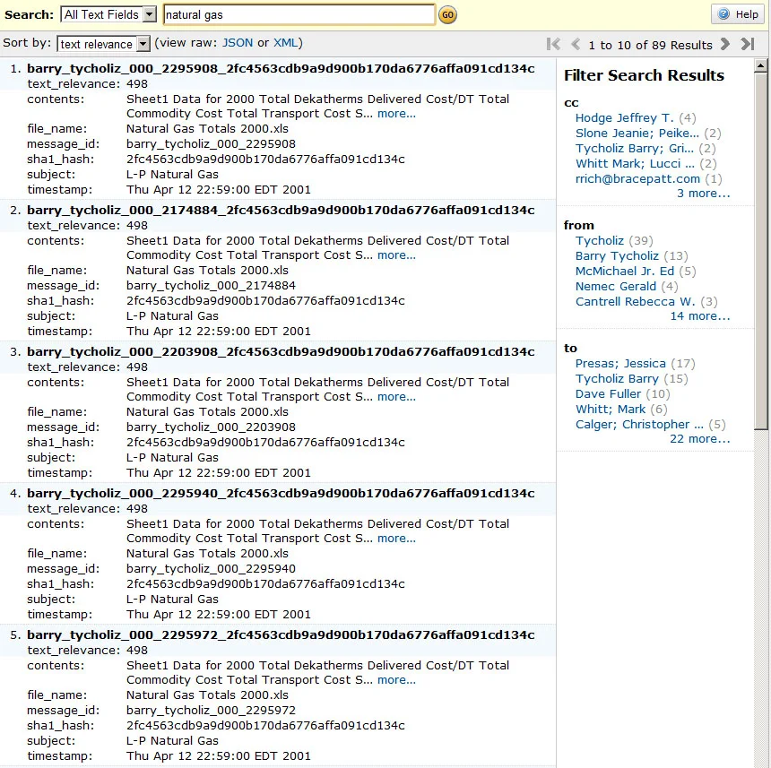 AWS CloudSearch interface for eDiscovery email search